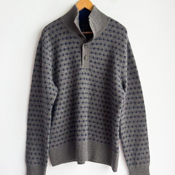 Tahari 2 Ply Cashmere Grey Blue Button Neck Turtleneck Pullover Sweater XL - Picture 1 of 7
